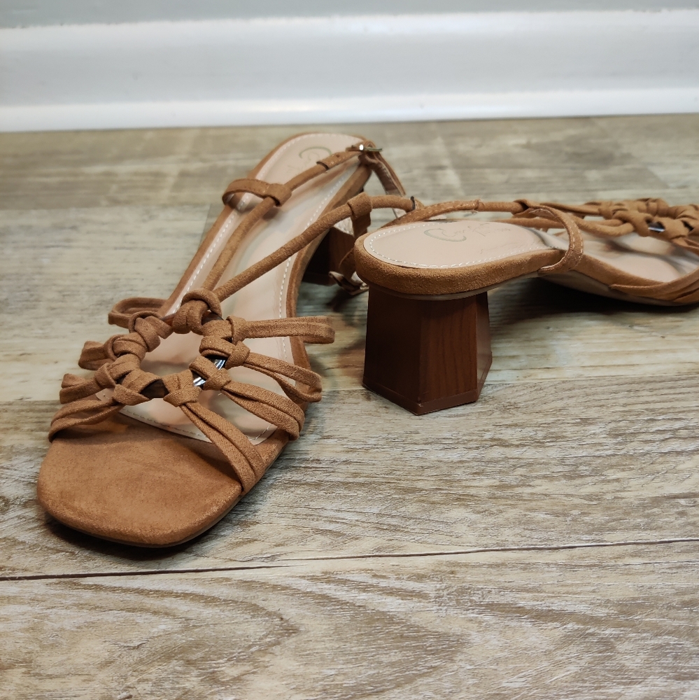 C Comfort Tan Strappy Heels- Size 9